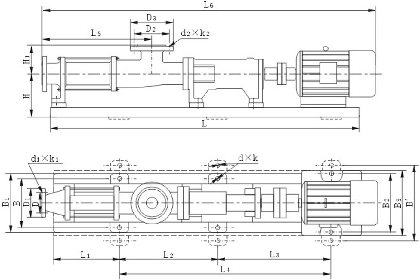 FG40-1/FG40-2/FG50-1/FG50-2/FG60-1/FG60-2/FG70-1 型食品卫生级不锈钢螺杆泵安装尺寸图数据