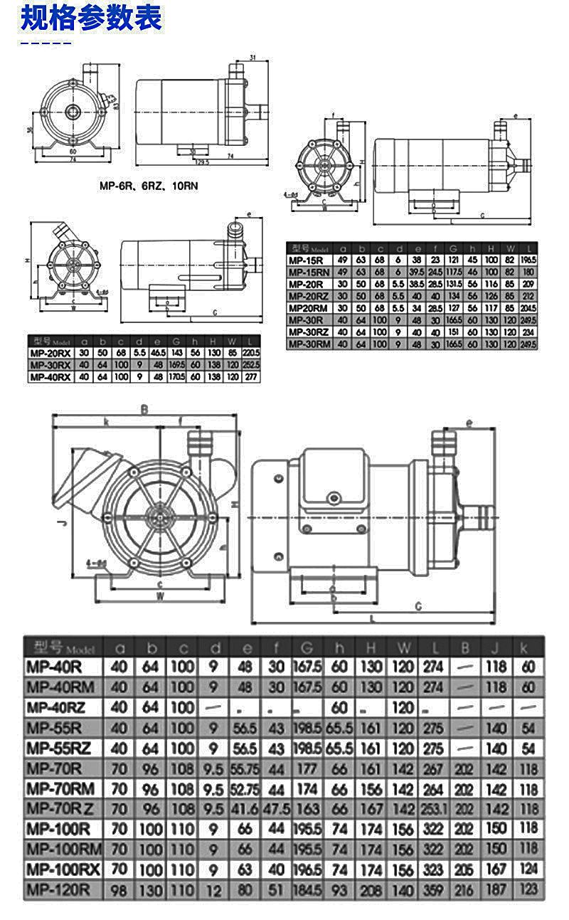 MP磁力泵外形尺寸图